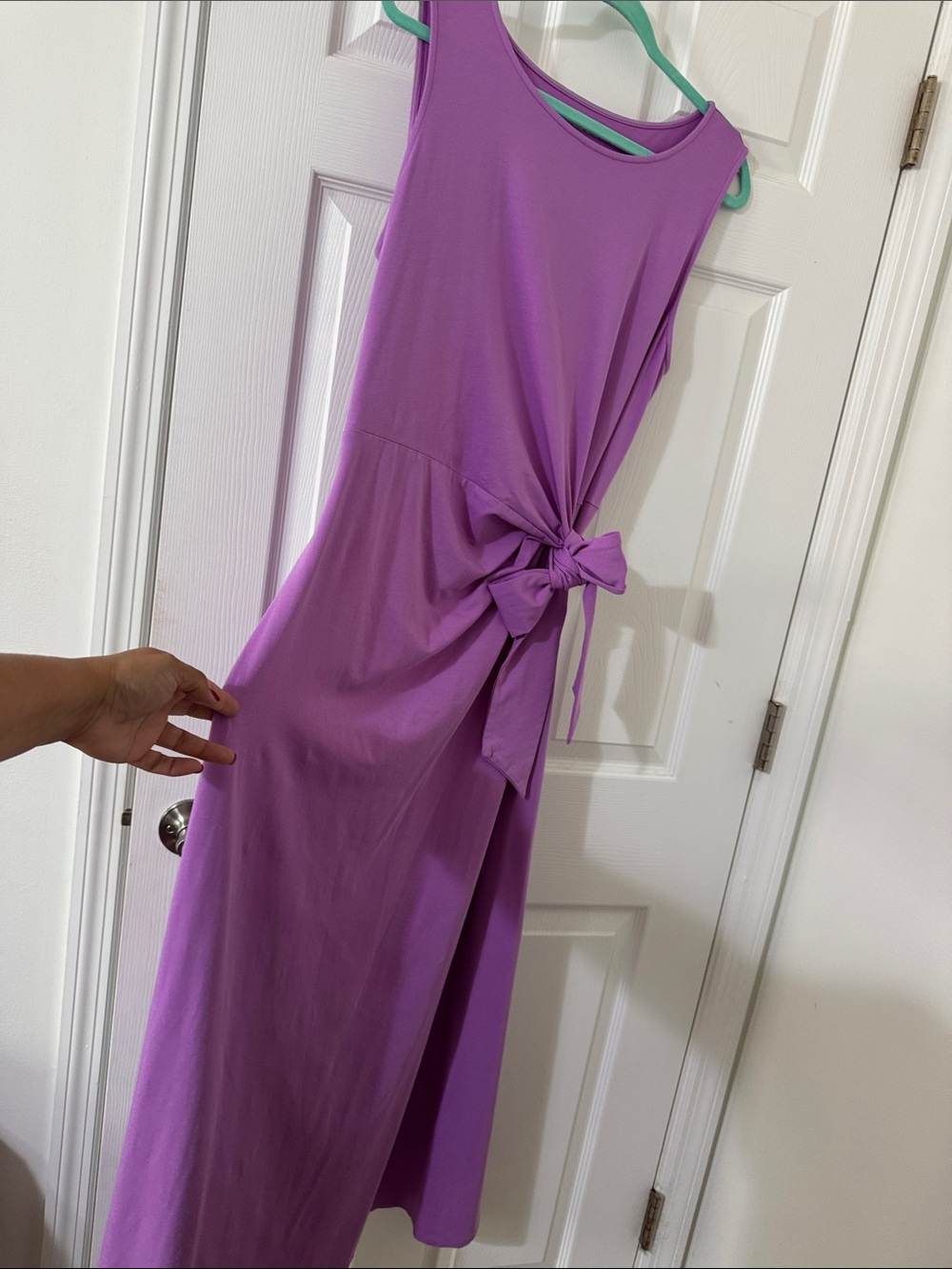 Lands' End Purple Sleeveless Tie-Waist Maxi Dress